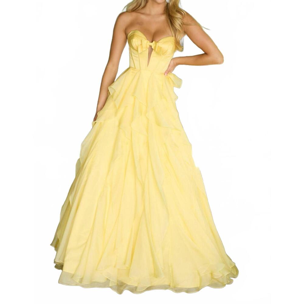 NEW AVA PRESLEY strapless sweetheart a-line prom dress in soft yellow